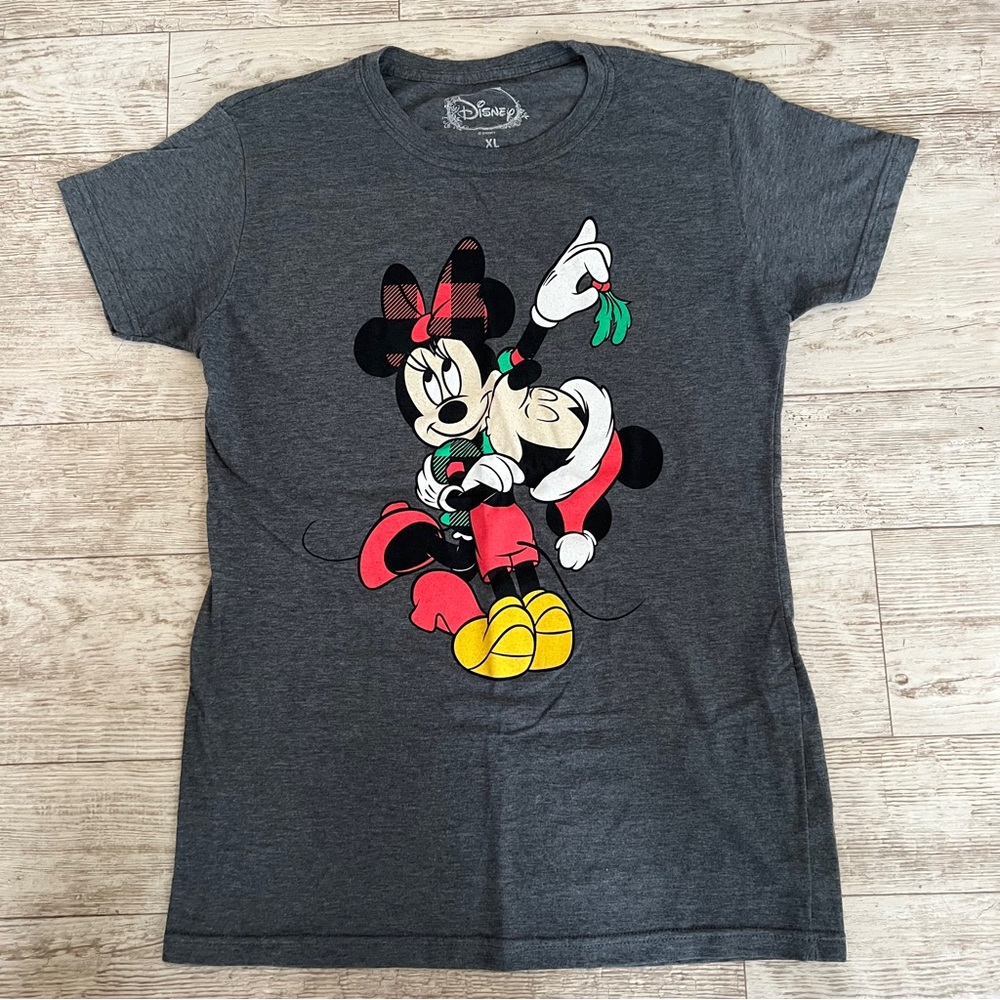 Disney Minnie Mouse Charcoal T-Shirt Women’s XL Mistletoe Christmas